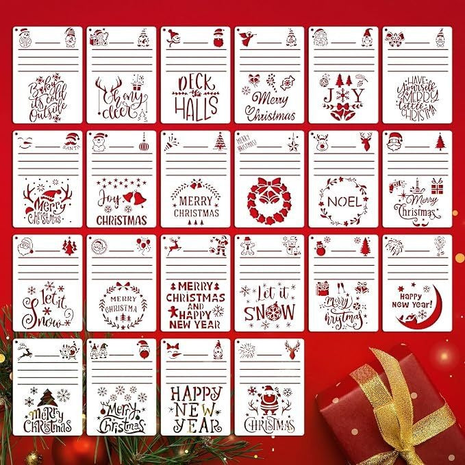 Quilax 22 Pcs Merry Christmas Stencils 7 x 5 Inch Multi Purpose Craft Kit