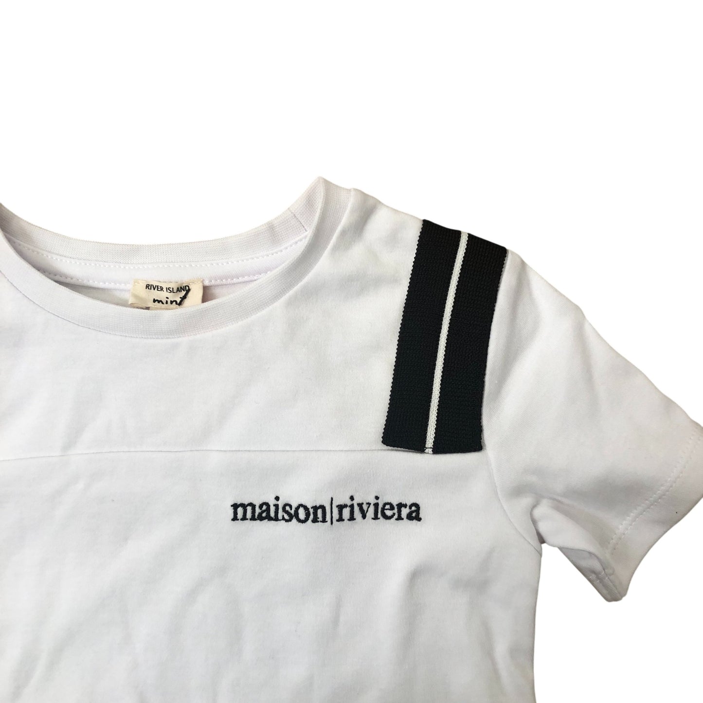River Island Kids T-Shirt 18-24 Months White Maison Riviera Stripe Design