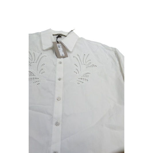 River Island White Smart Shirt UK8 Women's Embroidered Button Up Top