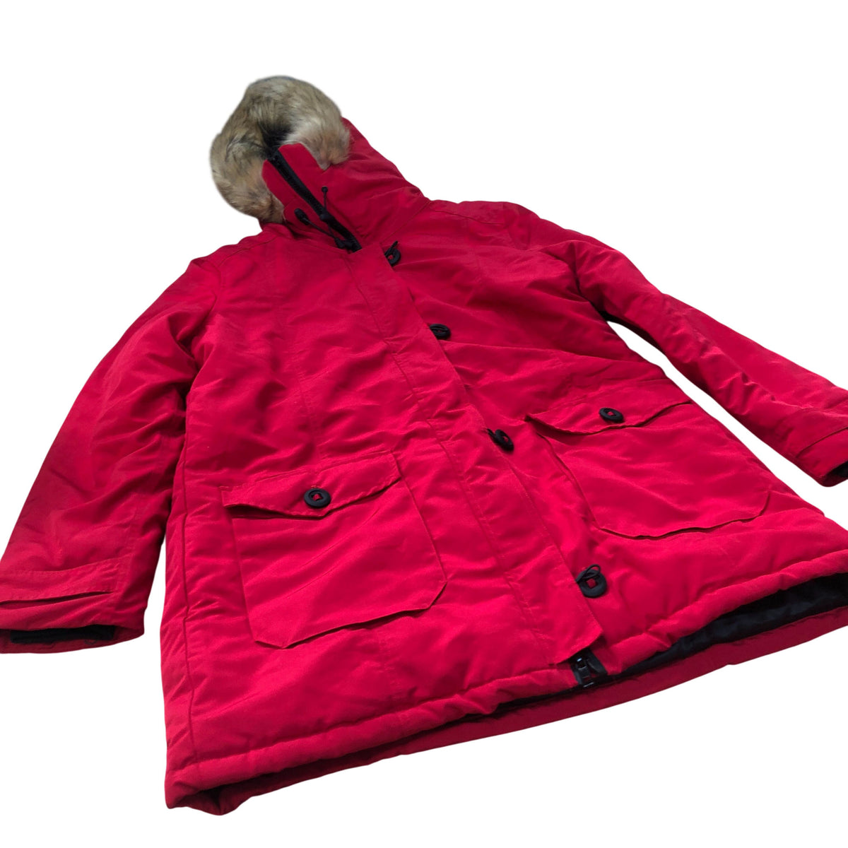 Brave Soul Parka Coat Women's Red Fur Hooded Winter Jacket UK16