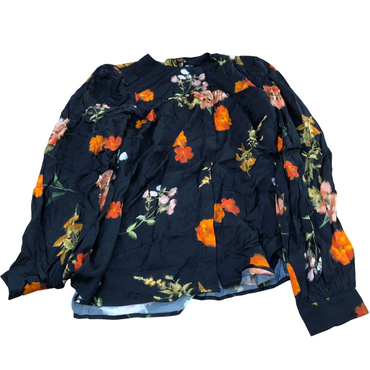Baukjen Floral Print Blouse UK Size 10 Women's Long Sleeve Viscose Black