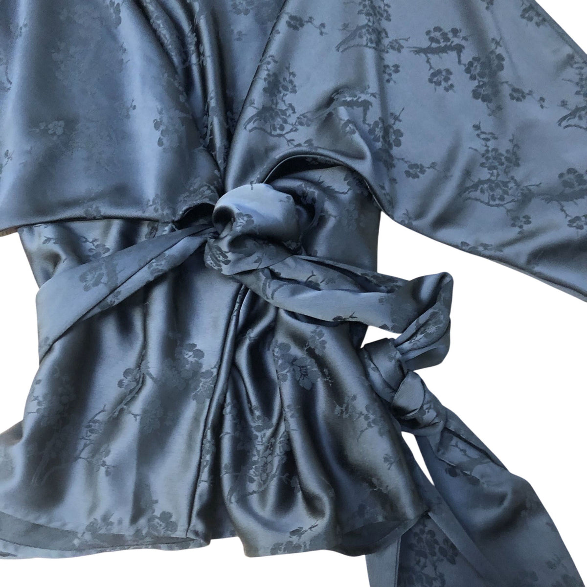 River Island Black Floral Kimono Wrap Top With Tassels Size 10
