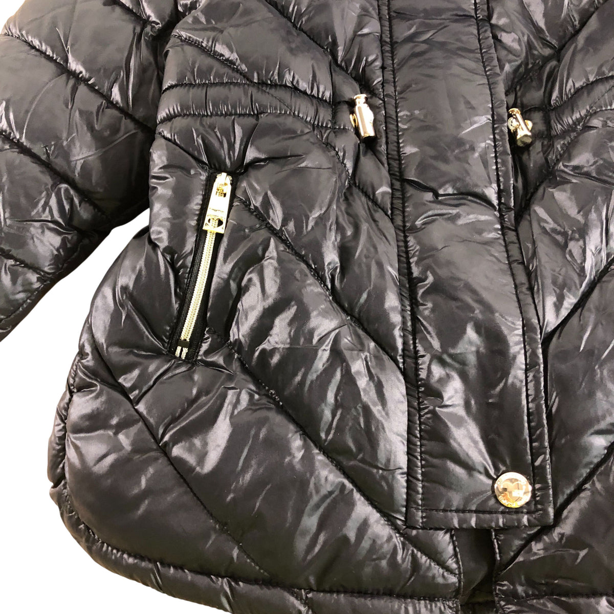 River Island Puffer Jacket UK7-8 Years Kids Black Hooded Zip Fastening