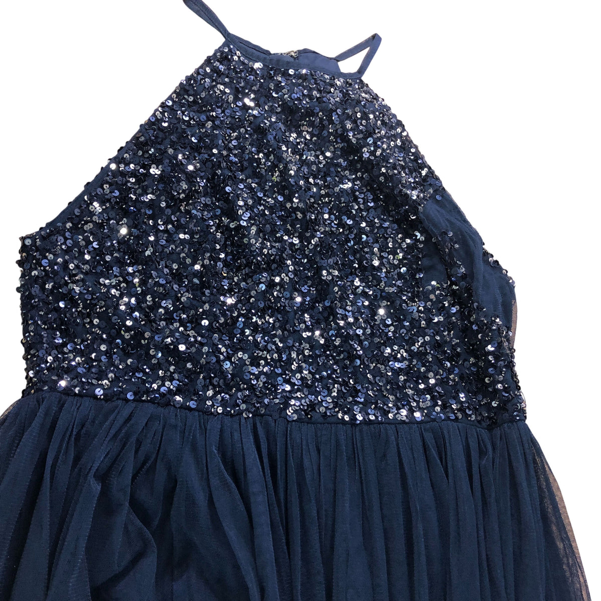 Maya Deluxe Evening Gown UK14 Women's Navy Blue Sequin Maxi Dress Formal Wear