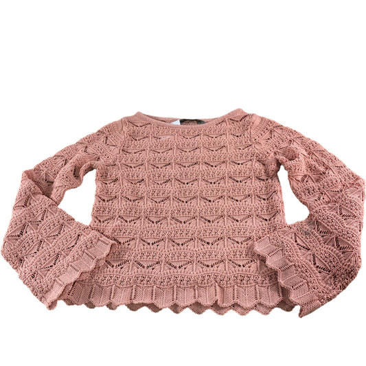 River Island Crochet Sweater UK S Women's Pink Lace Long Sleeve Top