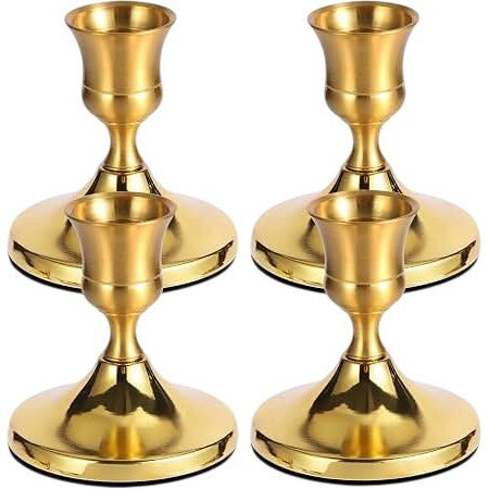 Gold Candle Holder Set 7x2.5cm Elegant Home Accessory 4 Pack