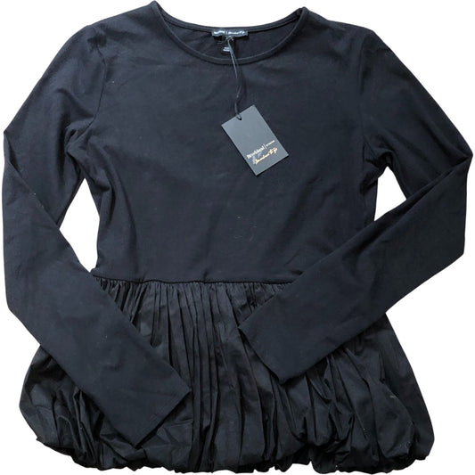 River Island Long Sleeve Ruffle Hem Top Size 10 Women's Black Jersey Style