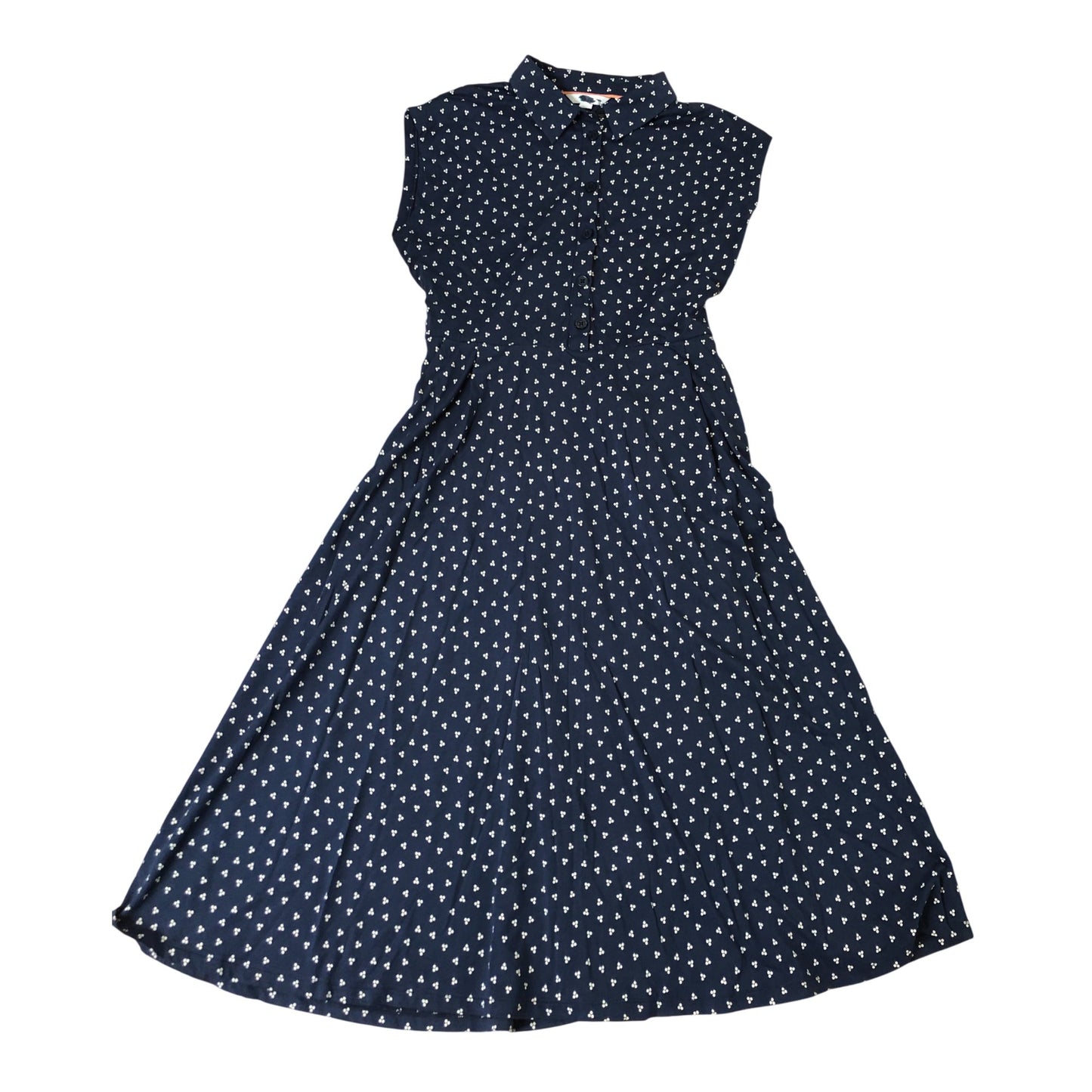 Women's Navy Blue Midi Dress Short Sleeve Button Up UK12