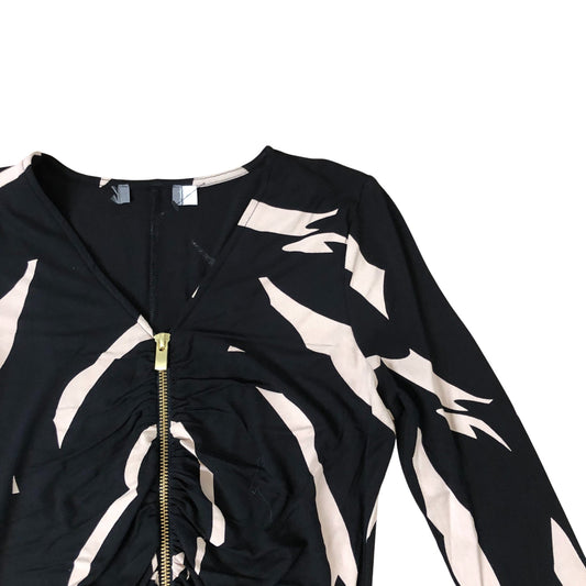 Stylish Long Sleeve Black And Beige Pattern Maxi Dress UK XS Women's Fashion