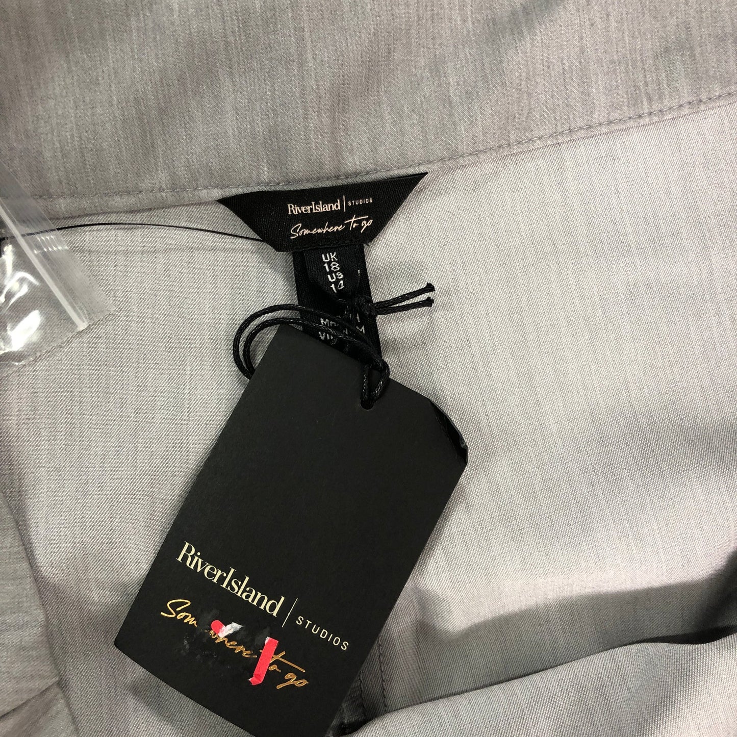 River Island Studio Grey Trousers UK18 Women's Pleated Wide Leg Smart Fit