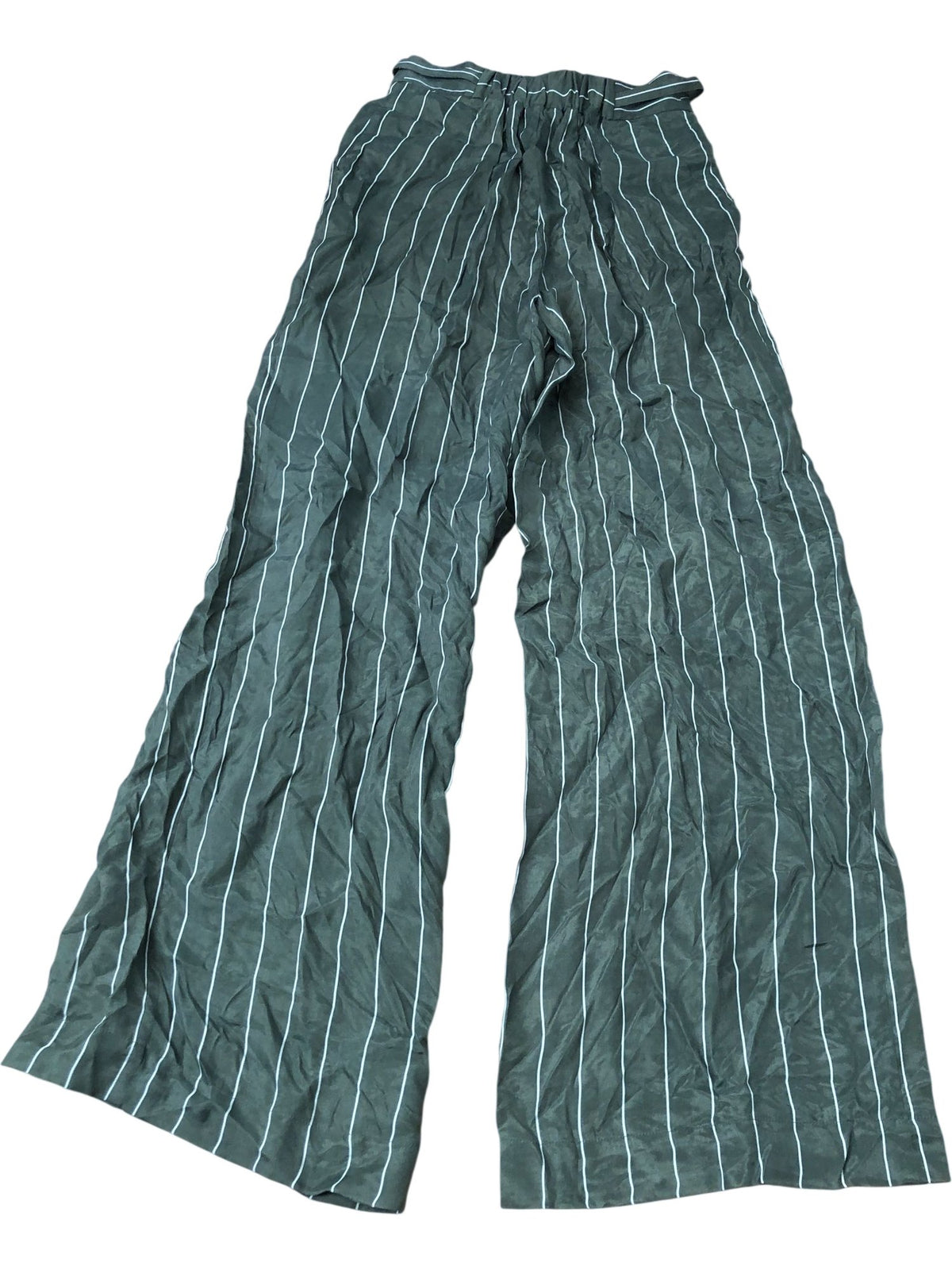 Striped Trousers XS Long Women's Pleated Lightweight Green Fabric