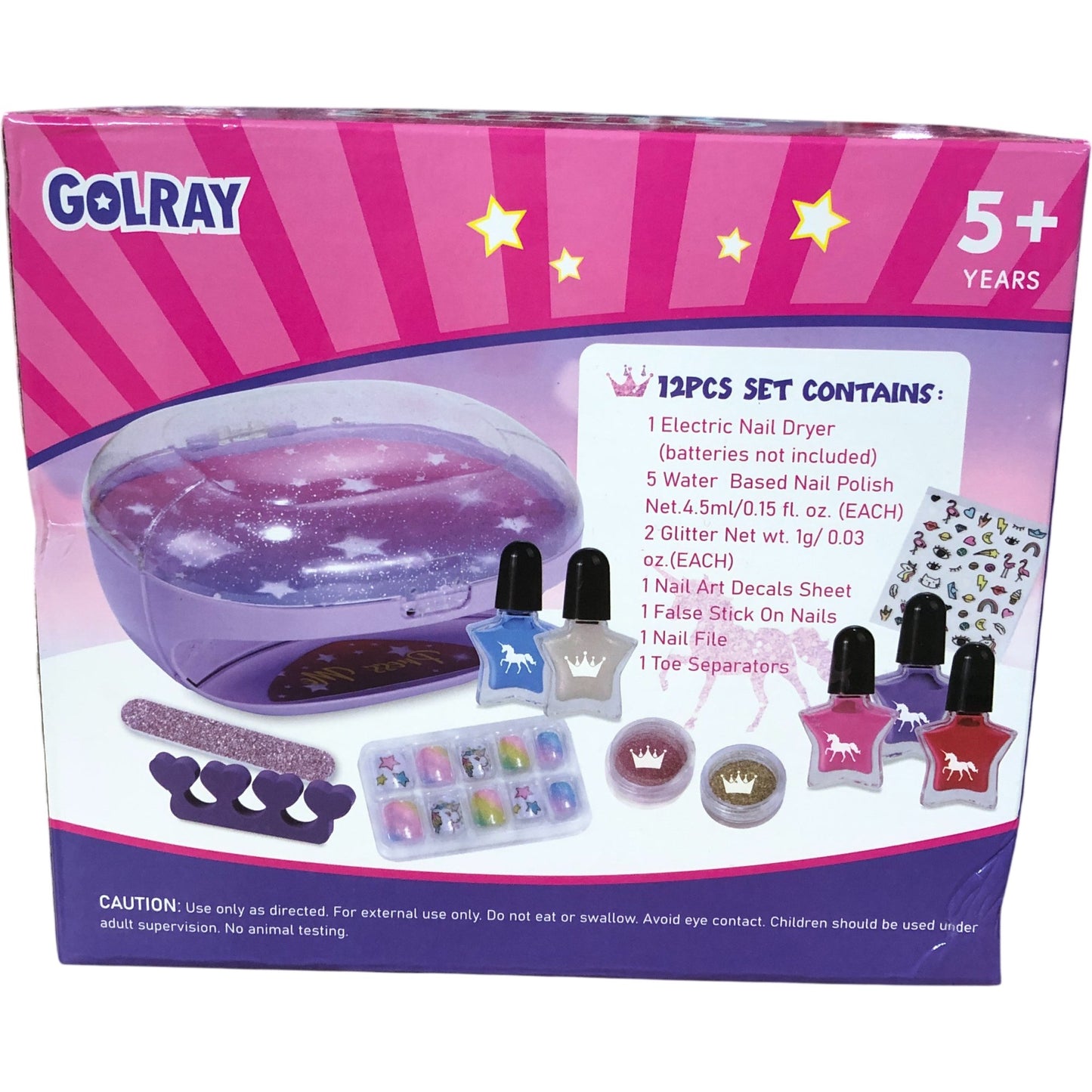 Golray Nail Studio Kids Nail Art Kit Electric Dryer Fun DIY Set 12 Pieces