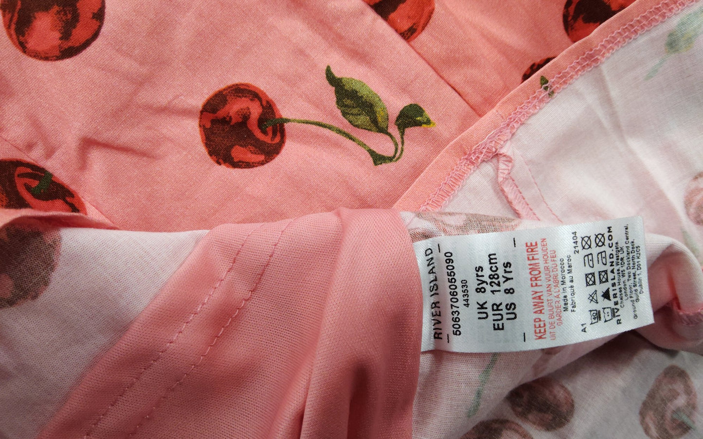River Island Girls Cherry Print Dress UK8 Pink Summer Sleeveless 8 Years