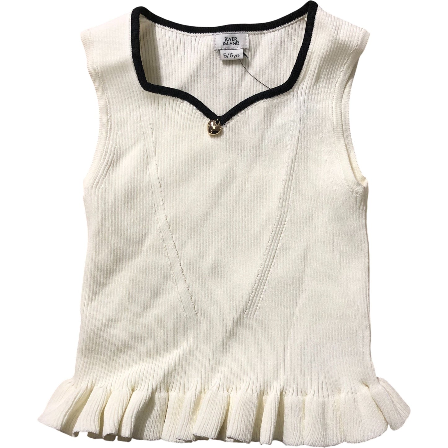 River Island Girls White Sleeveless Top Size 5-6 Years Ribbed Design