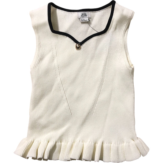 River Island Girls White Sleeveless Top Size 5-6 Years Ribbed Design