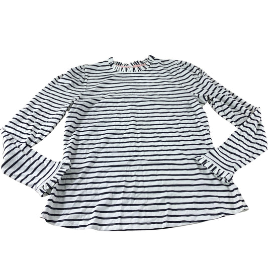 Boden Navy/White Striped Frill Detail Long Sleeve Top - Size 12