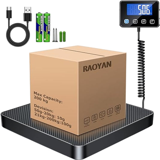 RAOYAN Digital Postal Scale 200kg USB Rechargeable LCD Display Accurate