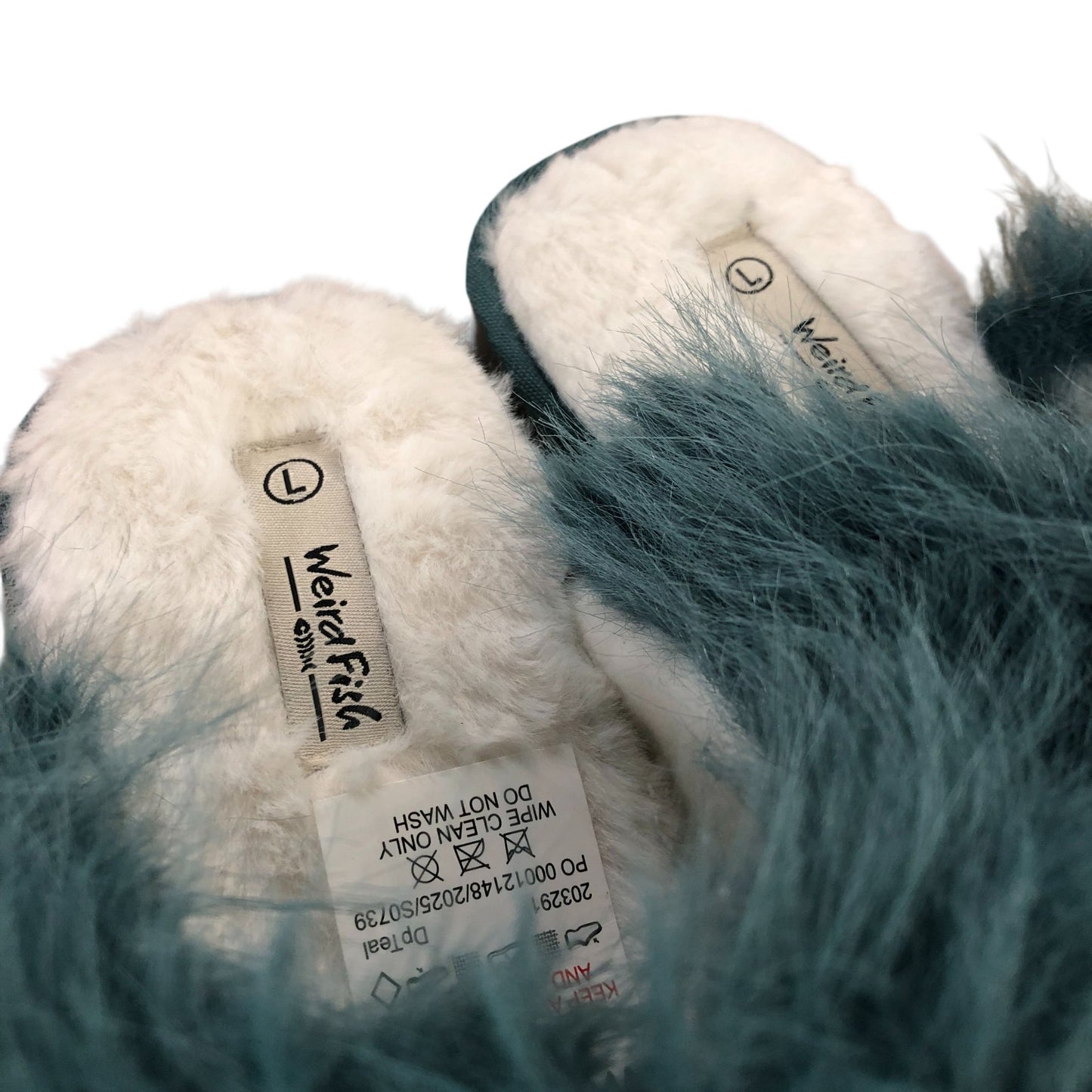 Weird Fish Ladies Light Teal Fur Slippers Size L UK7/8 Comfort Soft Sole