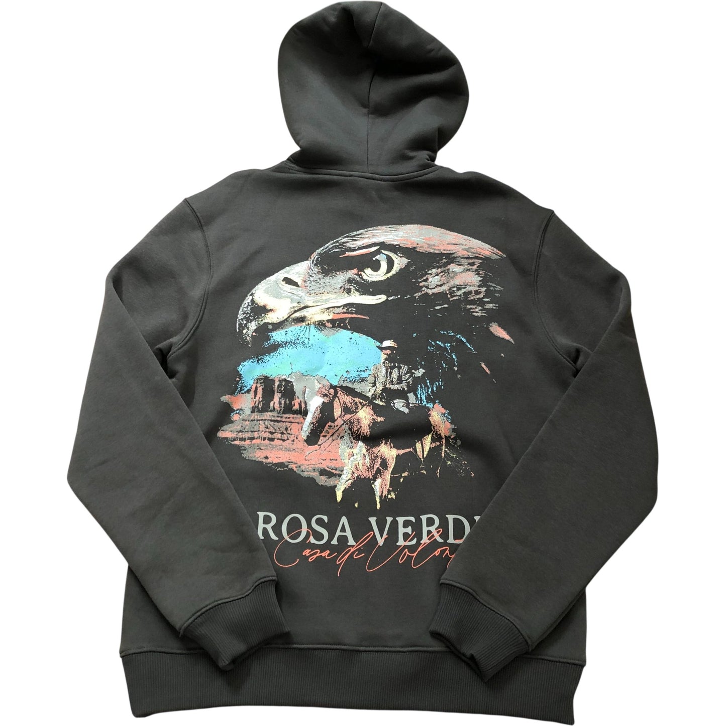River Island Rosa Verde Hoodie Size S Men's Graphic Eagle Print Pullover Grey