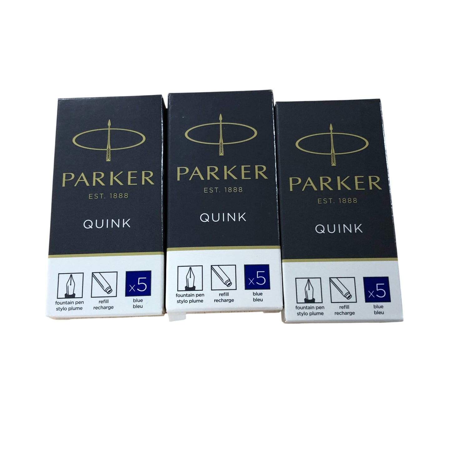 Parker Quink Fountain Pen Ink Cartridges Blue Pack of 15 Refills New Sealed