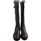 Brown Leather Knee High Boots With Faux Fur Trim