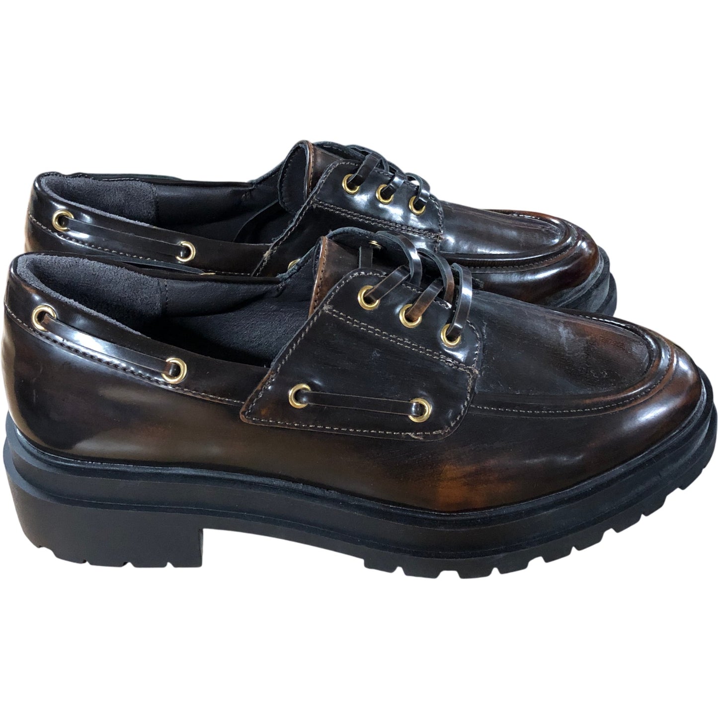 River Island Brown Chunky Brogues UK8 Women's Lace Up Synthetic Shoes