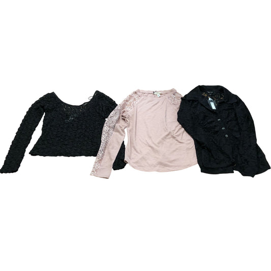 River Island Three Top Set Black Lace Pink Relaxed Size 8