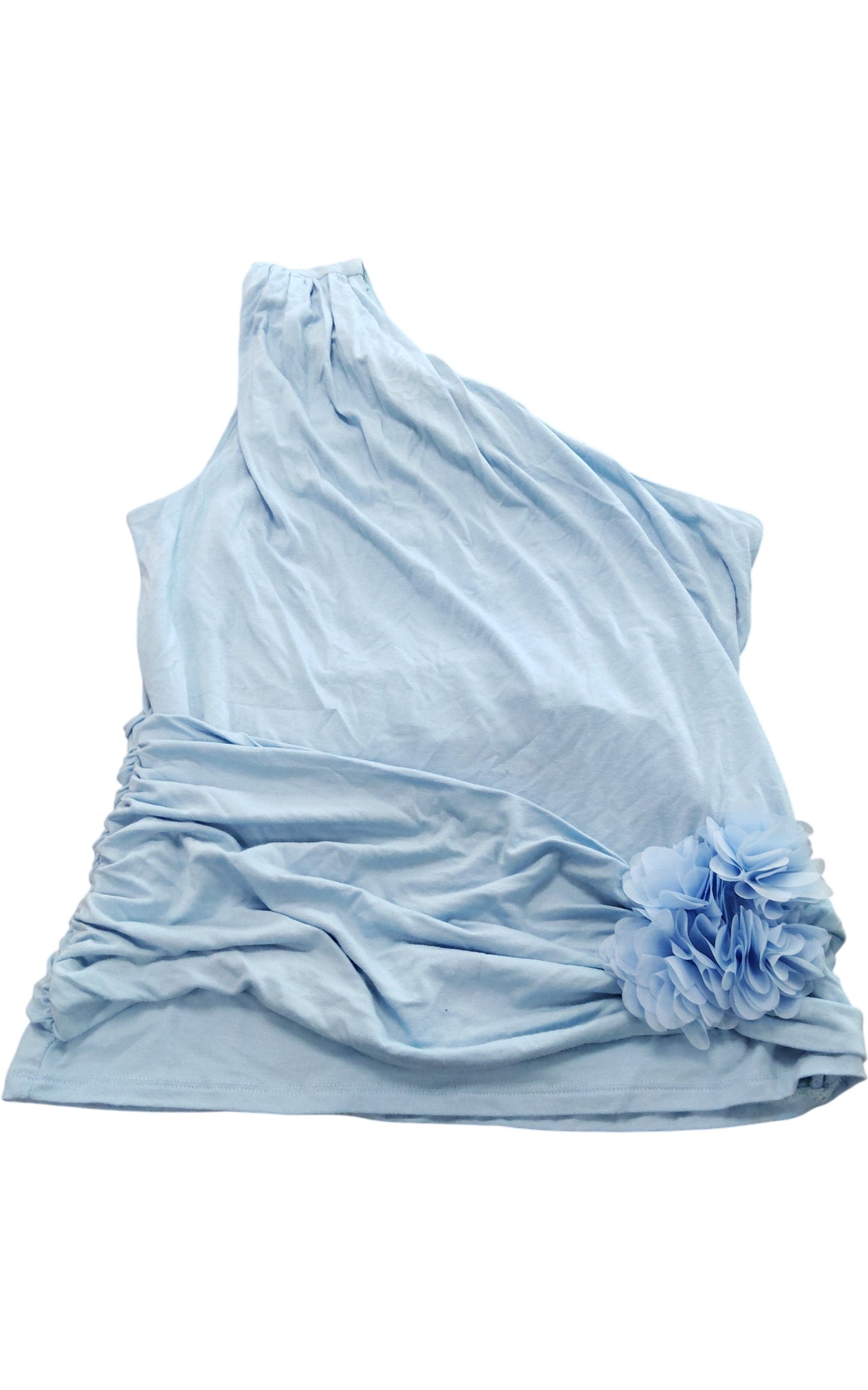 River Island UK10 Women's Blue One Shoulder Top Ruched Side Floral Detail