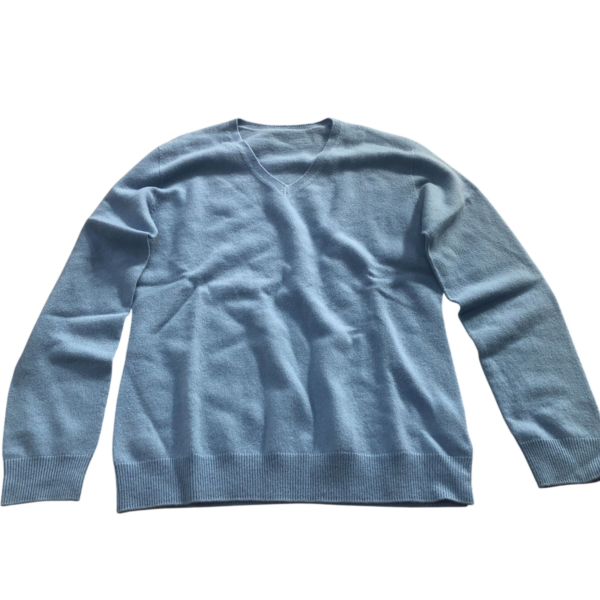 Hikaro Wool Sweater V Neck 100 Percent Merino Wool Blue
