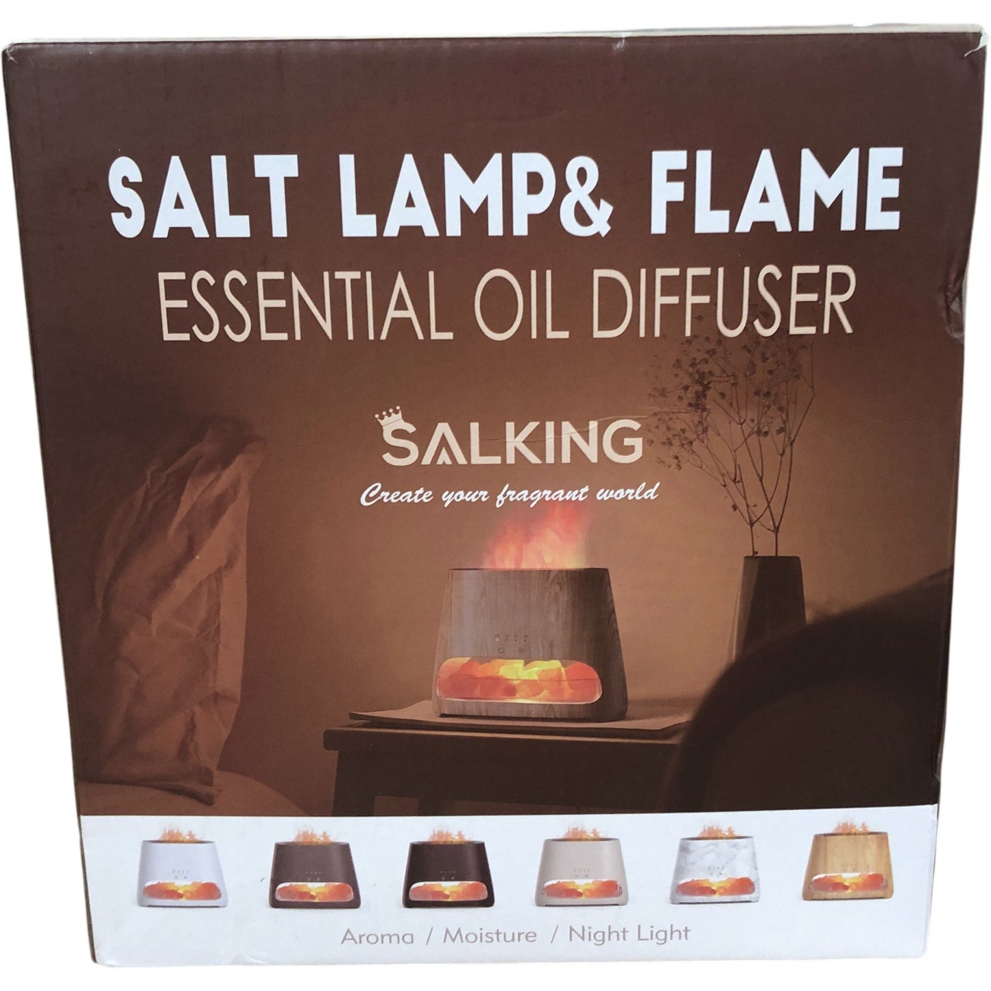 SALKING Salt Lamp & Flame Essential Oil Diffuser Aroma Dark Wooden