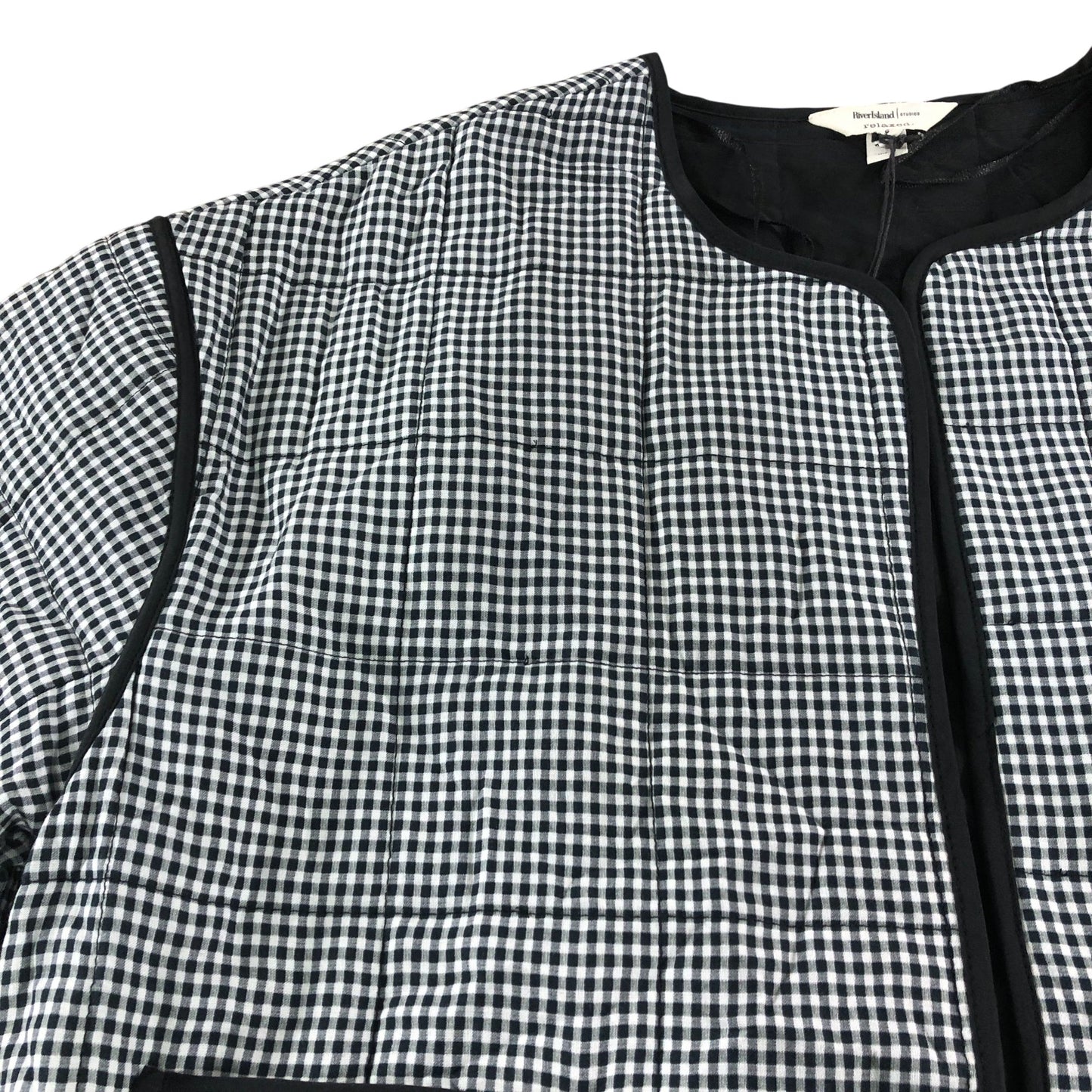 River Island Women's Navy Gingham Puffer Jacket Quilted Outerwear Medium