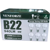 Energy Saving LED Bulbs B22 9W 940LM 6 Pack Warm White Daylight White