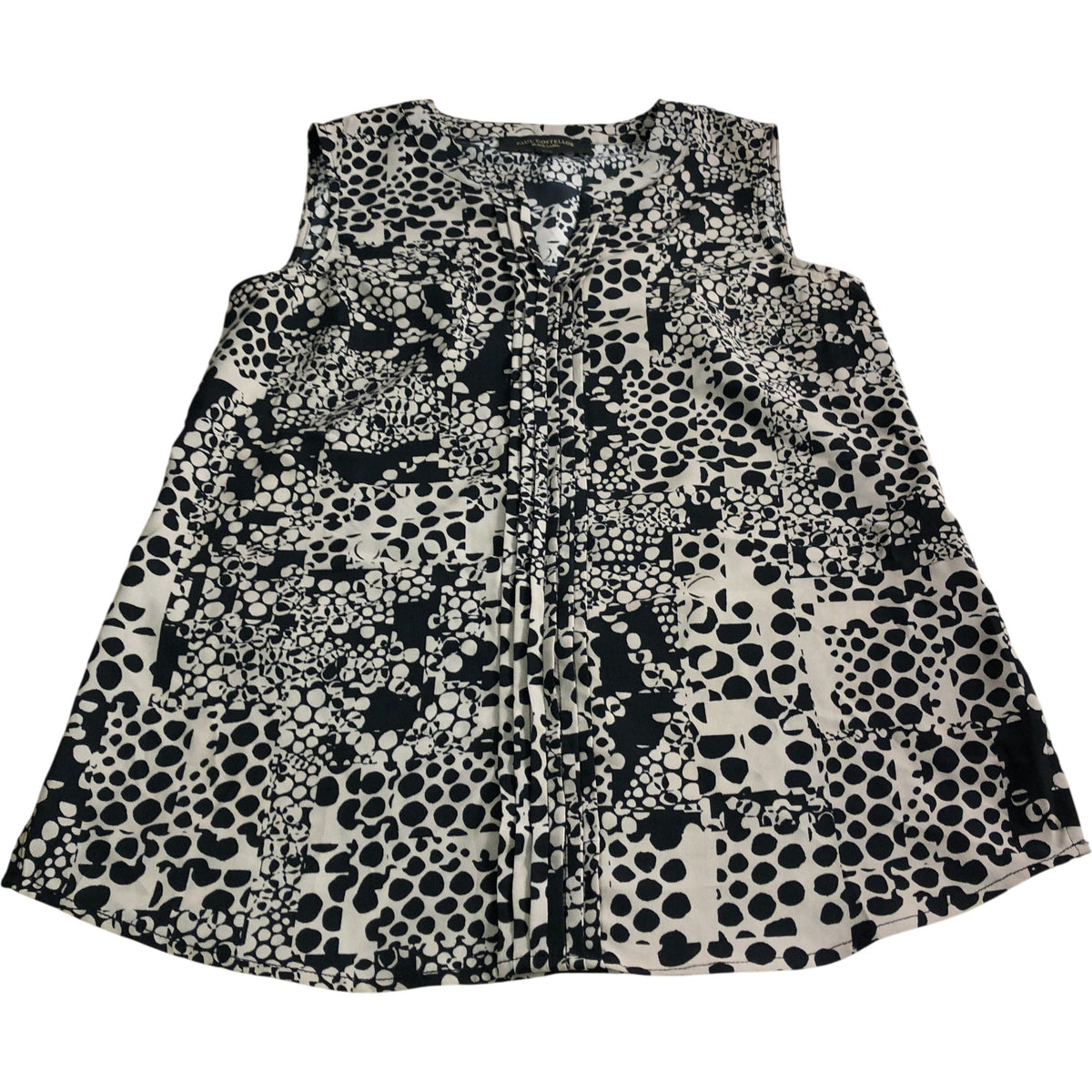Paul Costelloe Women's Sleeveless Blouse UK10 Black Geometric Print