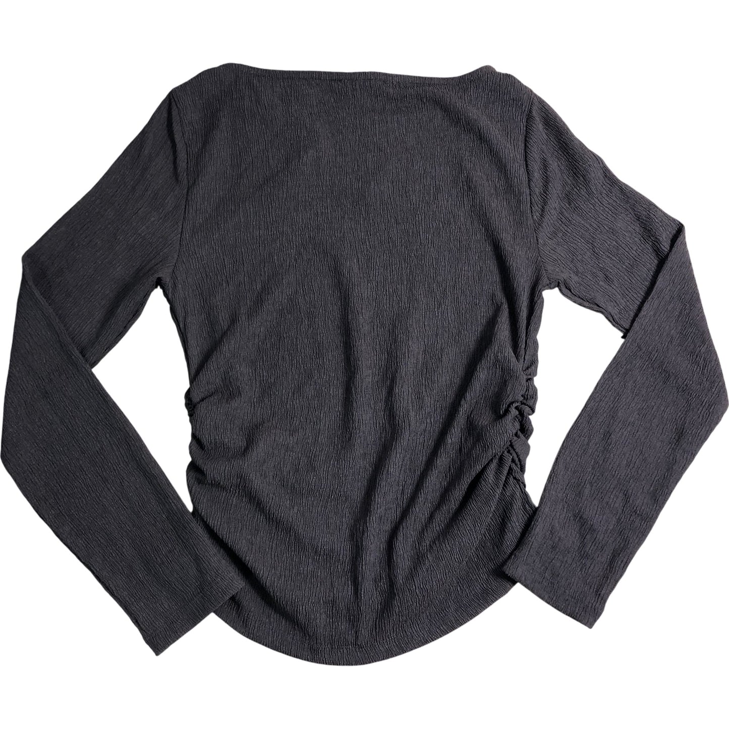 River Island Long Sleeve Top Size 8 Women's Dark Brown Pleated Stretch Fabric