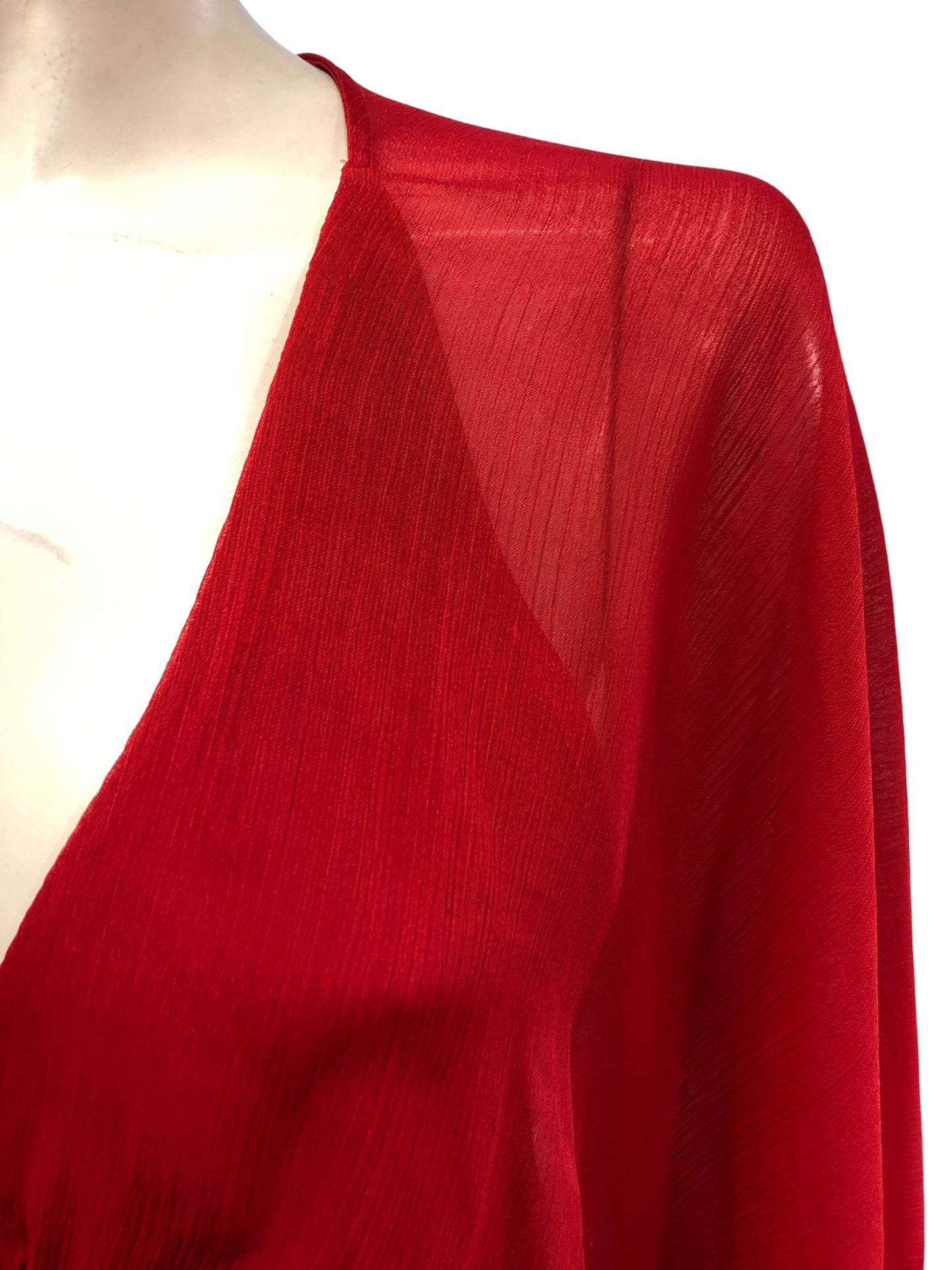 River Island UK10 Women Red Sheer Blouse Top Flutter Sleeves V Neck Style