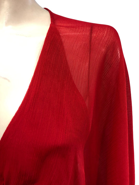 River Island UK10 Women Red Sheer Blouse Top Flutter Sleeves V Neck Style