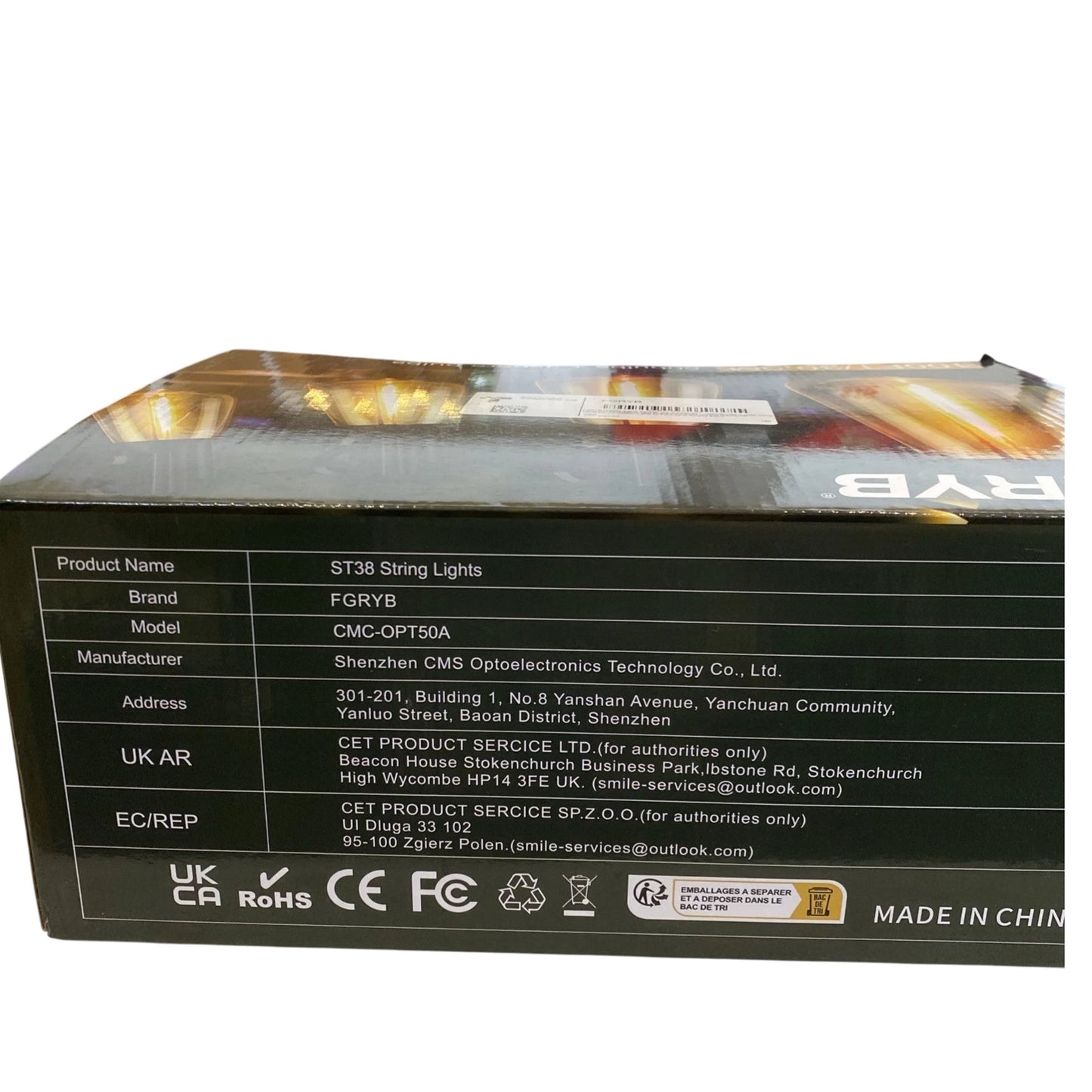 FGRYB ST38 String Lights 100FT 50 Bulbs 3 Spare Waterproof Garden Lighting