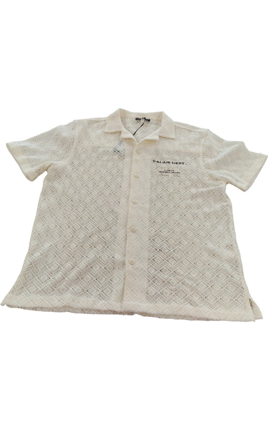 River Island White Lace Shirt UK M Men's Short Sleeve Button Front Top