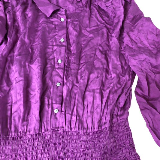 Bruuns Bazaar Purple Dress Women's Button Down Long Sleeve Waist Detail 14-16