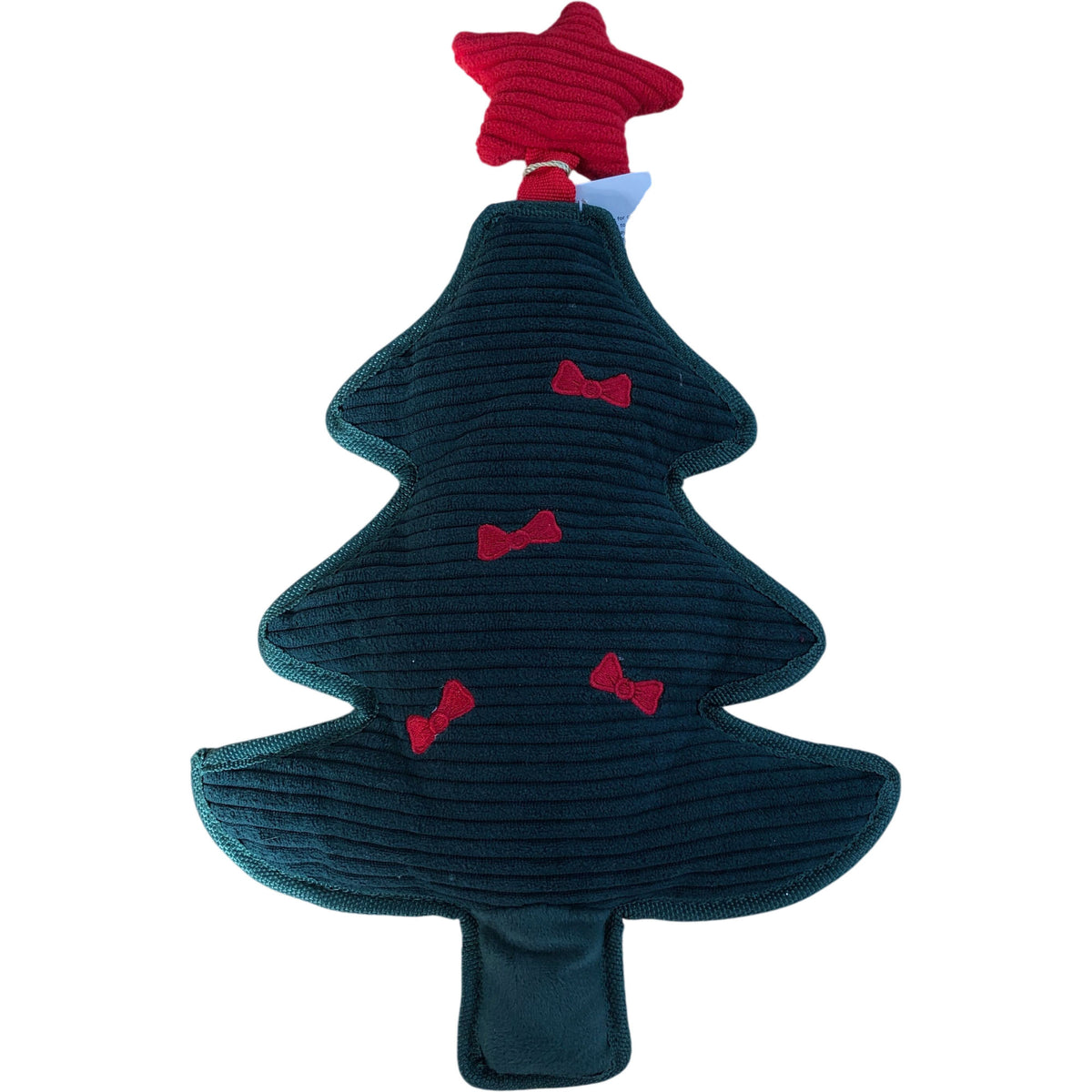 Christmas Tree Design Soft Dog Toy Green With Red Bows