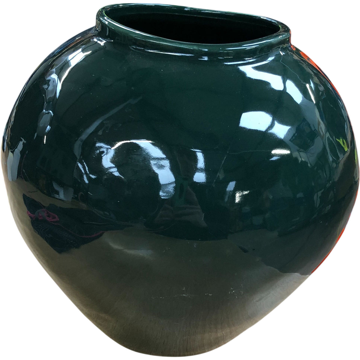Green Glazed Ceramic Vase Round 9.5"