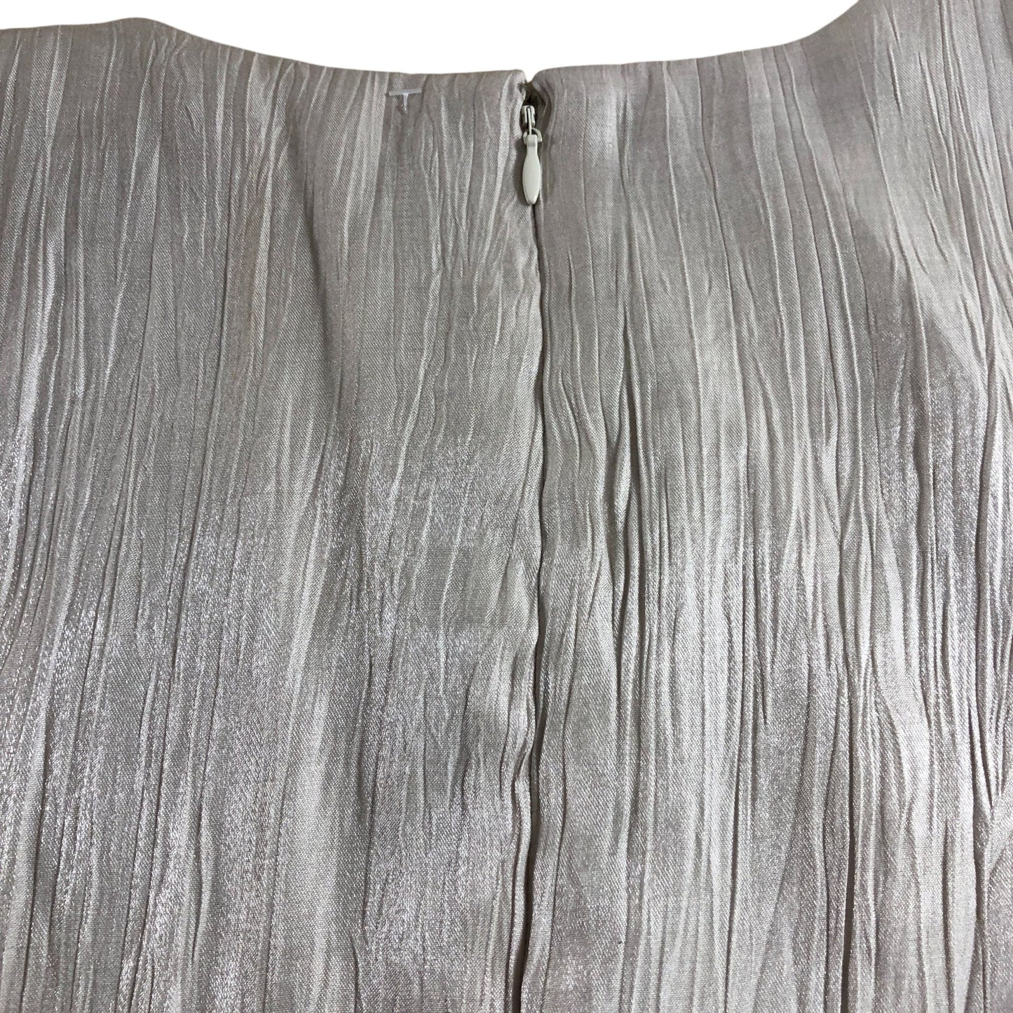 UK16 Women's Midi Dress Beige Ruffle Crinkle Puff Sleeve