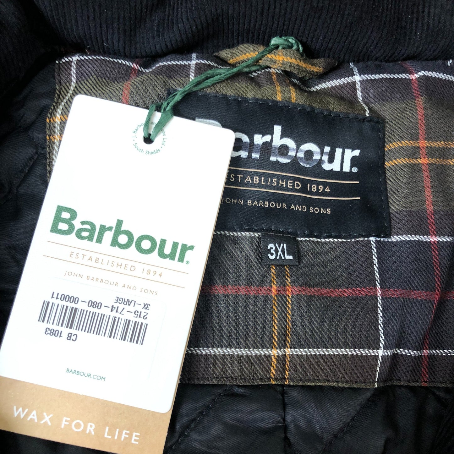 Barbour Wax Jacket 3XL Men Black Casual Outerwear Corbridge Model