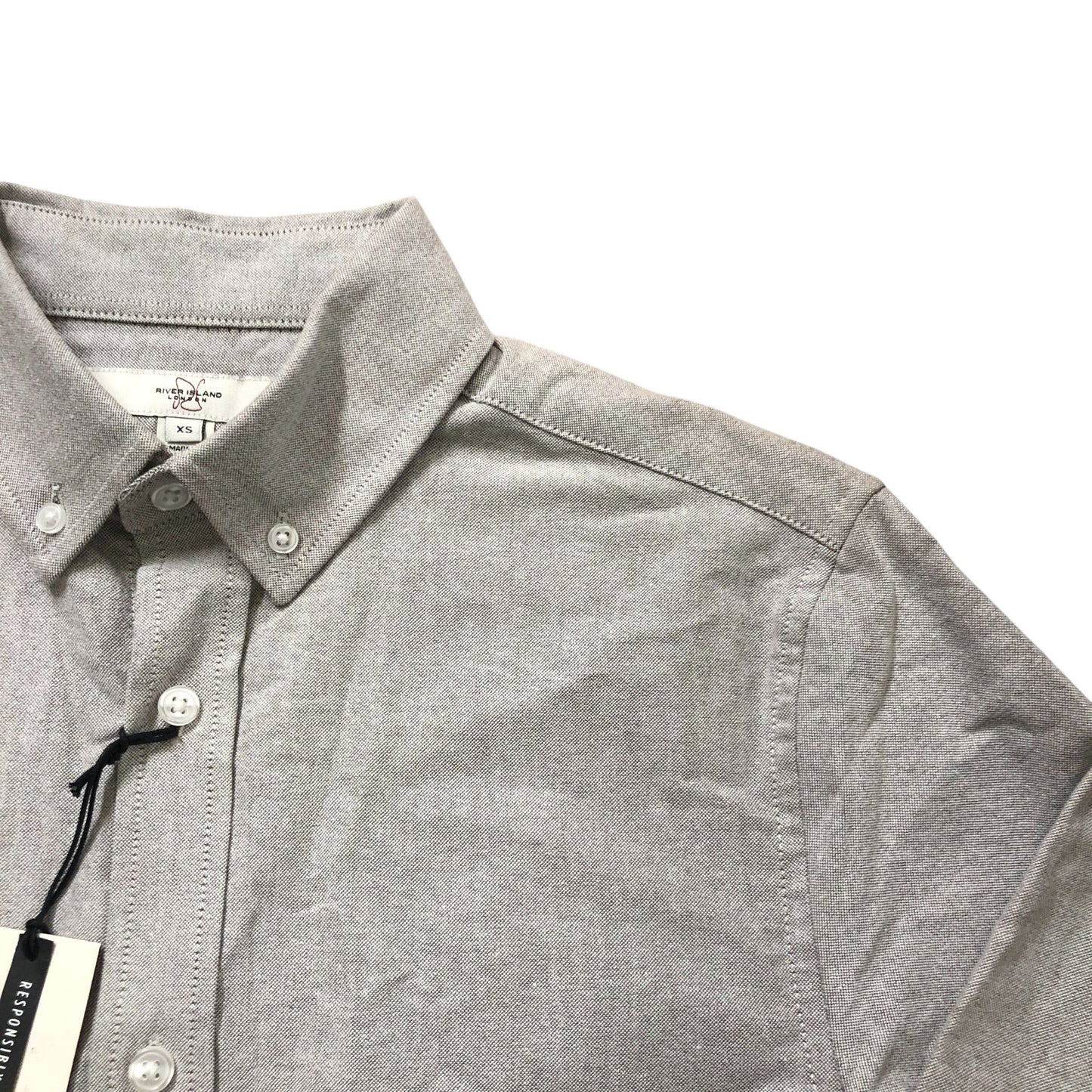 River Island XS Men's Long Sleeve Casual Shirt Grey Cotton Blend Button Up