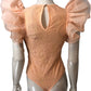 River Island Bodysuit UK XS Women's Lace Puff Sleeve Peach Design