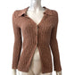 River Island XS Women's Cardigan Light Brown Ribbed Knit Button Up Knitwear