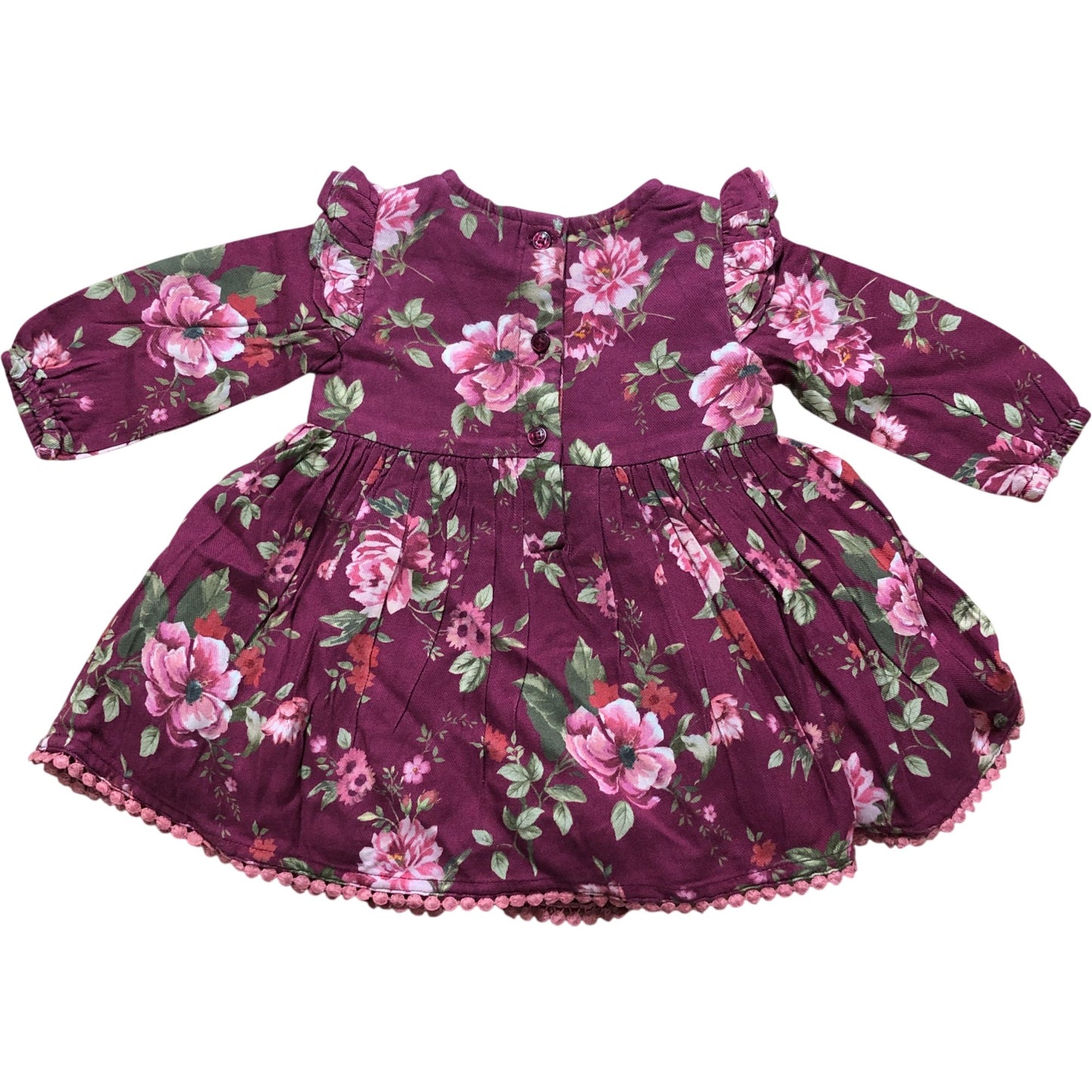 Floral Dress 3-6 Months Baby Girl Long Sleeve Pink Bow Detail