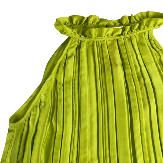 River Island UK12 Women's Sleeveless Pleated Top Neon Yellow Ruffle Detail