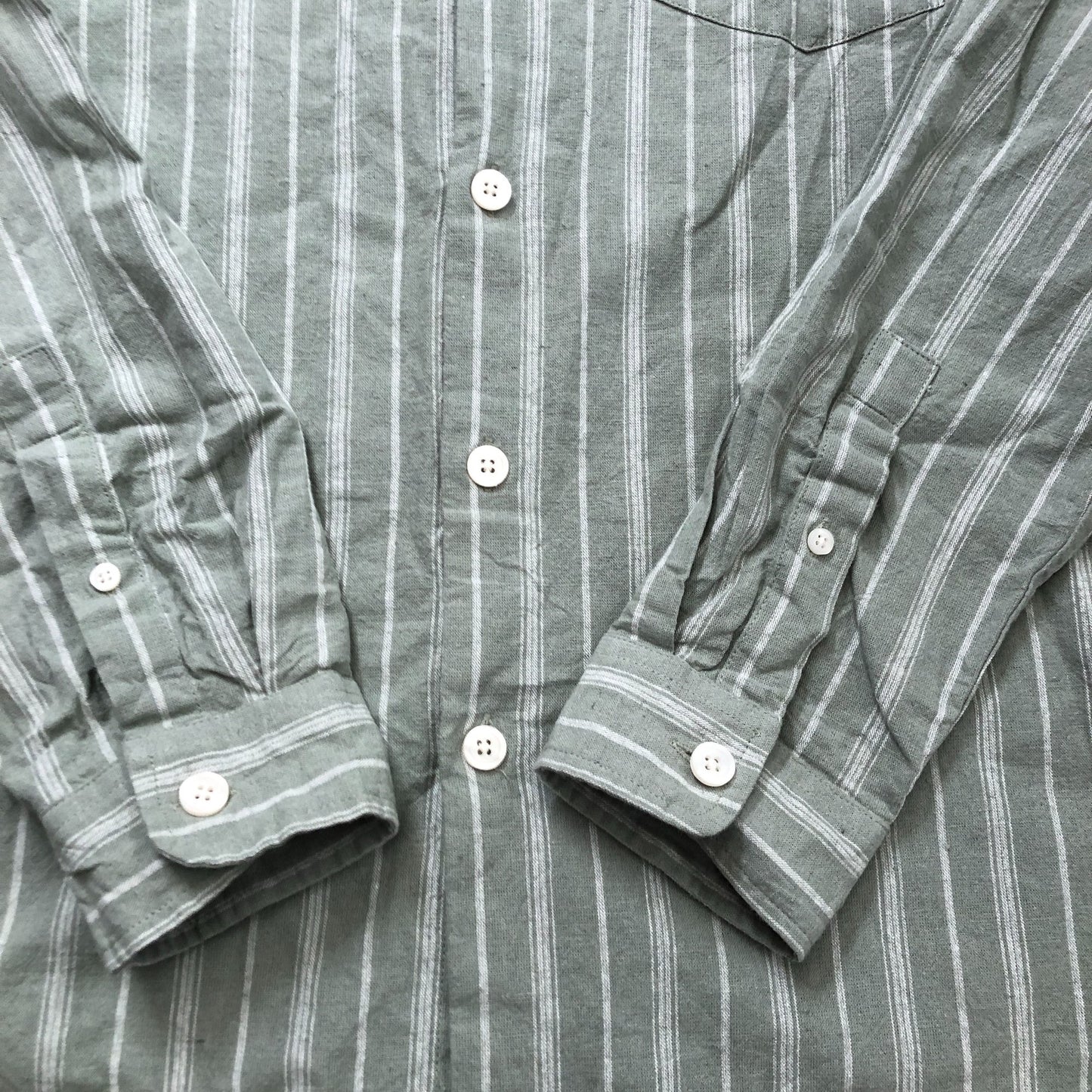 River Island Casual Shirt Size L Men's Striped Long Sleeve Green Cotton