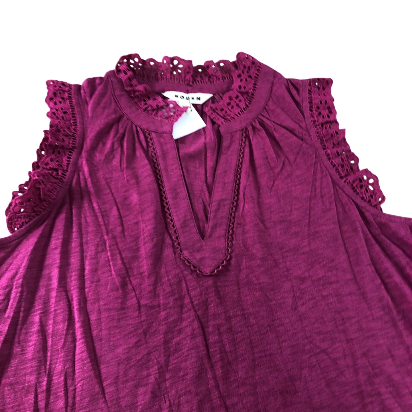 Boden Magenta Aria Broderie Trim Vest - Size 12